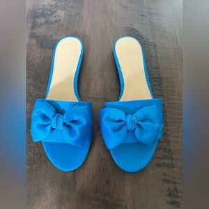J. Crew Blue Bow Slide Sandals